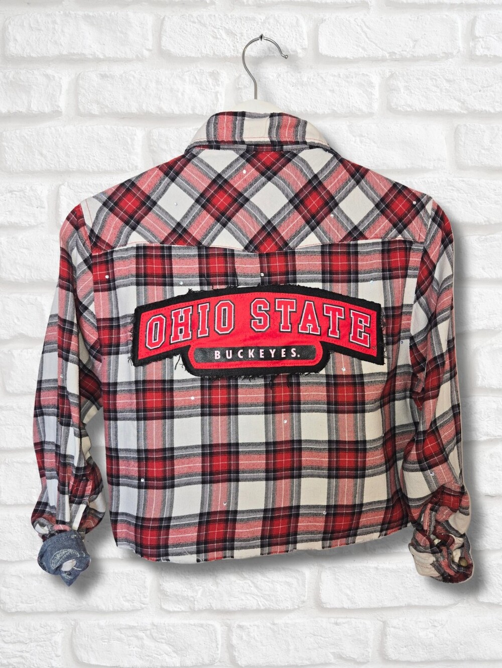 Ohio State Buckeyes Crop Flannel W/Rhinestones